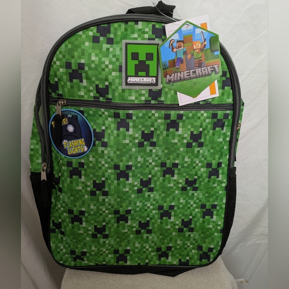 Minecraft Creeper Backpack Flashing Lights Green Pixelated Design - Picture 1 of 5
